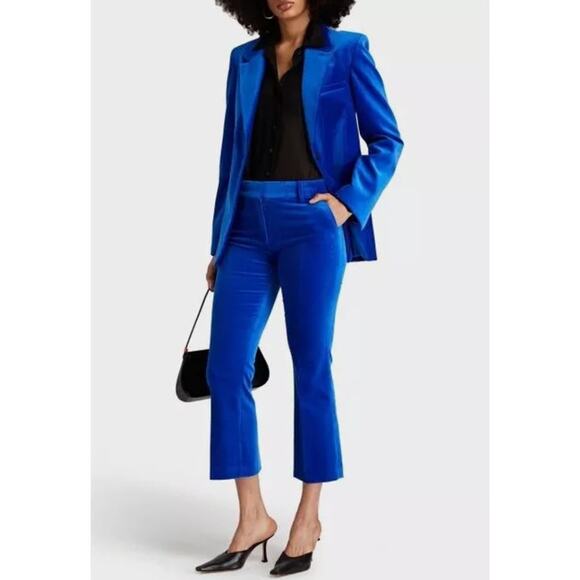 Frame Blue Velvet Single Button Blazer Women's Jacket Coat Business sz 4 - Picture 6 of 11